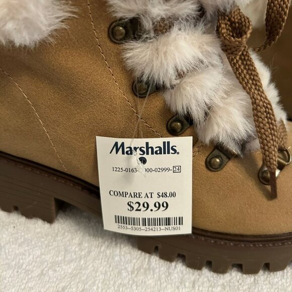 NWT*Unionbay Kacie Soft Faux Fur Suede Lace Up Dark Tan Ankle Boots 2" Heel-7.5 - Picture 8 of 14